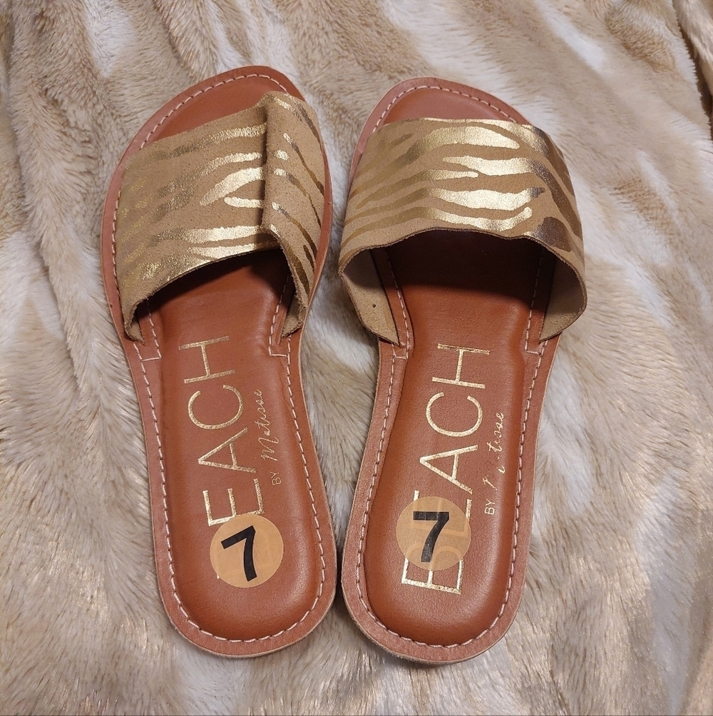 Beach Cabana Gold Zebra Print Slide Sandals